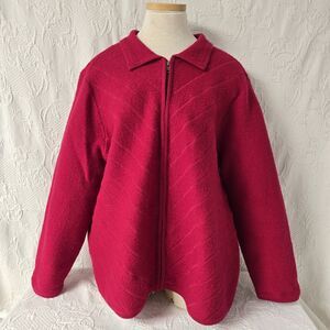Vintage Red Wool Herringbone Collared Cardigan Women 2XL Business Casual CJ Bank